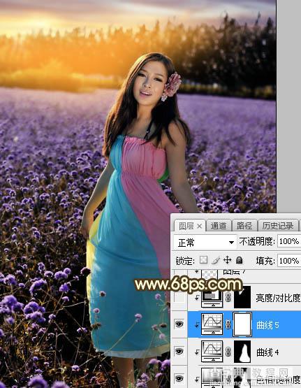 Photoshop调制出唯美的霞光色花圃中的人物图片28