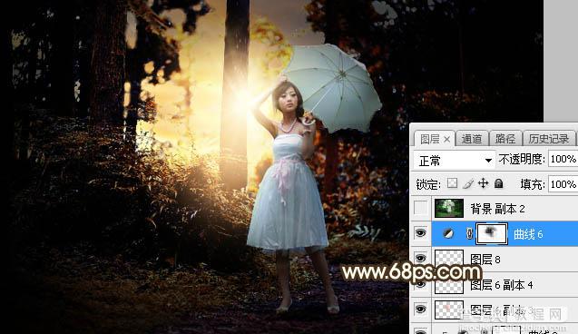 Photoshop调制出阳光效果树林的逆光人物图片36