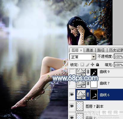 Photoshop将水景人物图片打造出柔和的古典青蓝色特效46