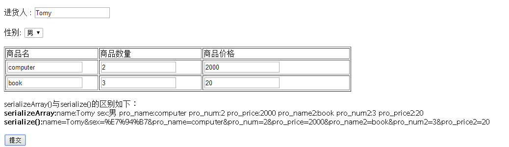 jQuery中serializeArray()与serialize()的区别实例分析1