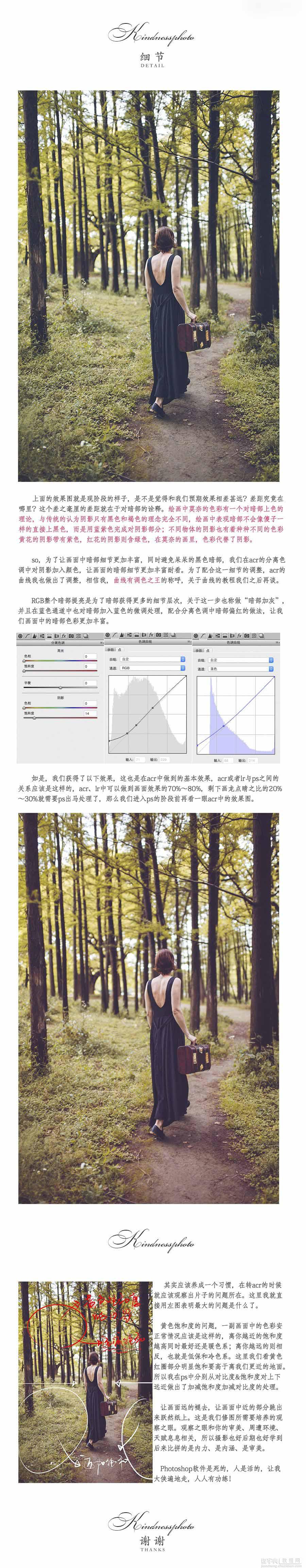 Photoshop调出有意境的秋季淡黄色调的森林女孩效果3