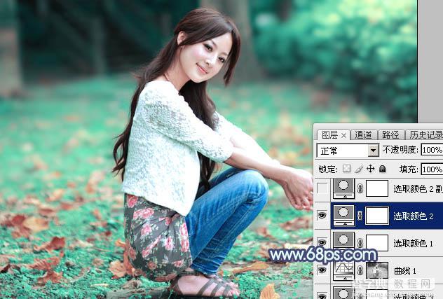 Photoshop将草地人物图片打造出甜美的粉青色效果18