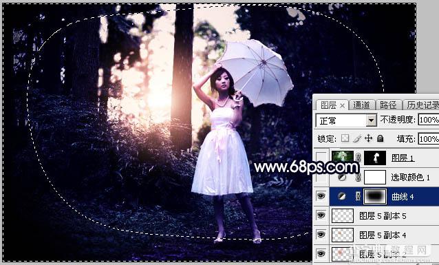 Photoshop调制出霞光中的树林人物图片39