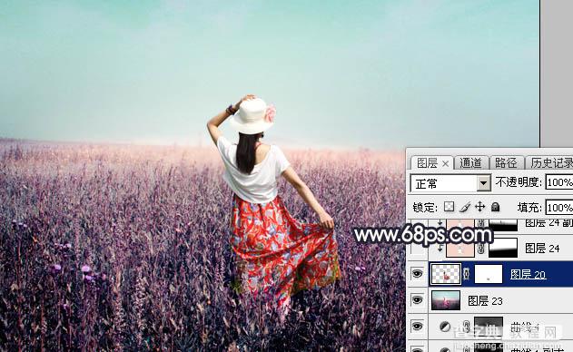 Photoshop将草原人物图片打造出唯美的青紫色效果36