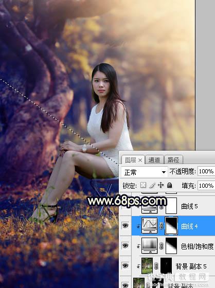 Photoshop调制出唯美的深秋暗黄色树林人物图片31