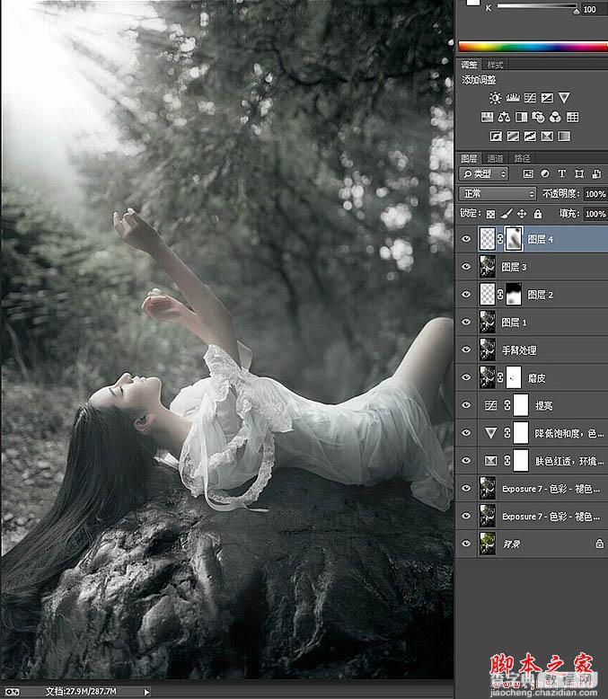 Photoshop将树林人物图片打造梦幻的中性绿褐色15