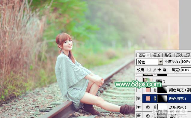 Photoshop将外景美女调制出甜美的春季粉绿色33