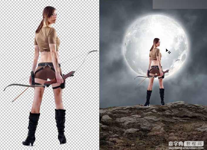 Photoshop合成月亮下拿着弓箭的超酷女战士11