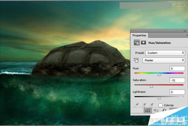 Photoshop合成海洋巨龟驮着岛在水上漂浮的效果图45