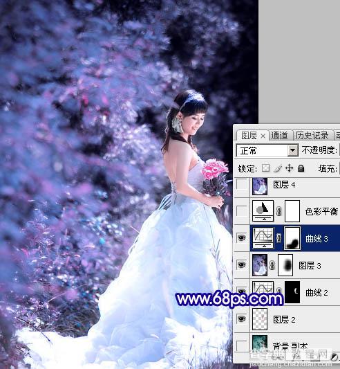 Photoshop调色教程 蓝紫色外景婚片24
