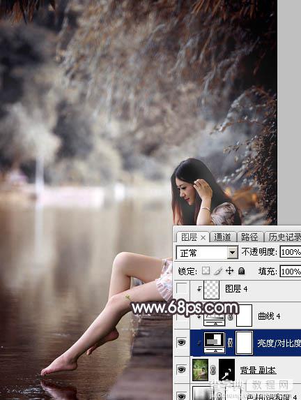 Photoshop将湖景人物图片打造出唯美的暗褐色秋季28