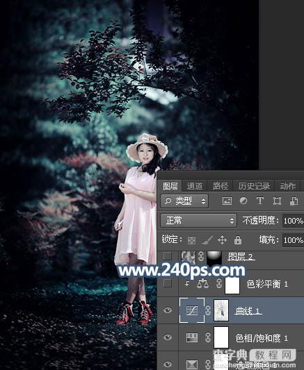 Photosho调制出暗调冷色调树林中人物图片14