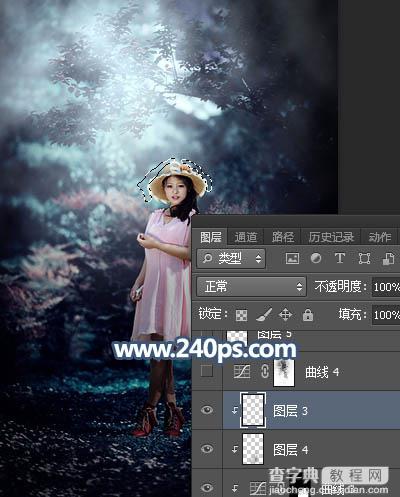 Photosho调制出暗调冷色调树林中人物图片33