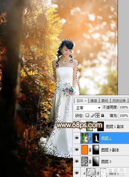 Photoshop将树林婚片调制出灿烂的阳光暖色17