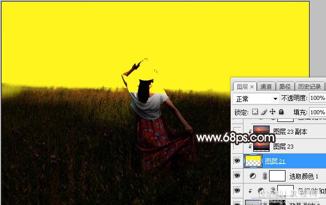 Photoshop调制出暗黄色逆光草原人物图片10