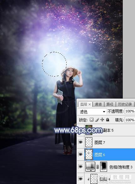 Photoshop将树林人物图片打造魔幻的蓝紫色特效34