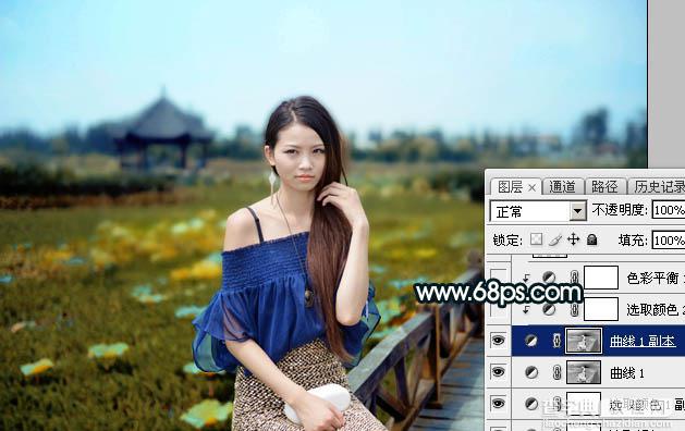 Photoshop调制出荷塘边的人物加上暗调晨曦暖褐色14