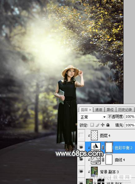 Photoshop将树林人物图片调制出梦幻的秋季黄褐色34