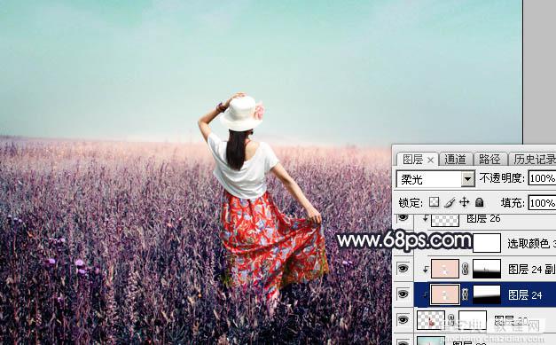 Photoshop将草原人物图片打造出唯美的青紫色效果37