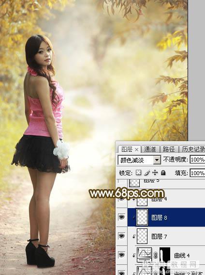 Photoshop为树林人物图片调制出淡美的秋季黄褐色28