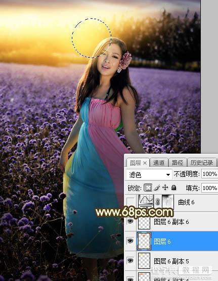 Photoshop调制出唯美的霞光色花圃中的人物图片38