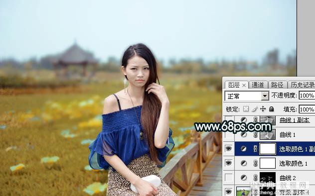 Photoshop调制出荷塘边的人物加上暗调晨曦暖褐色11