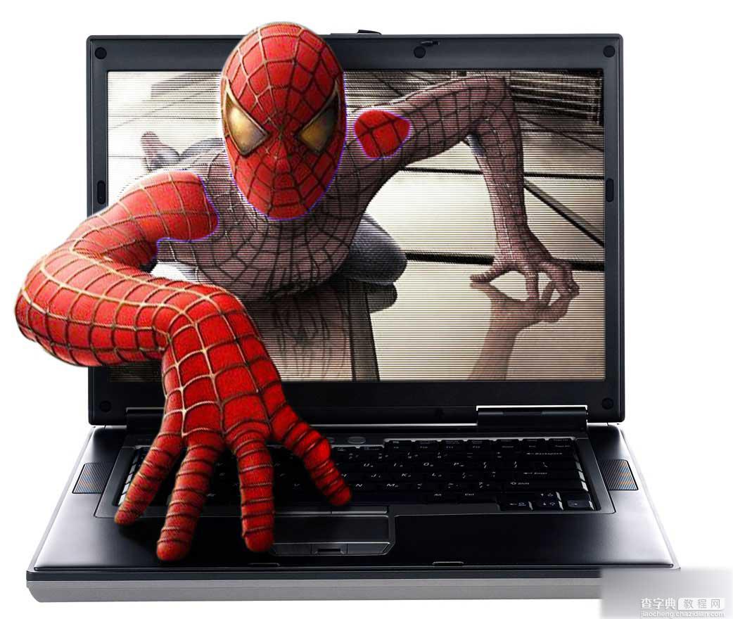 PS合成超逼真的蜘蛛侠钻出屏幕的3D特效教程1