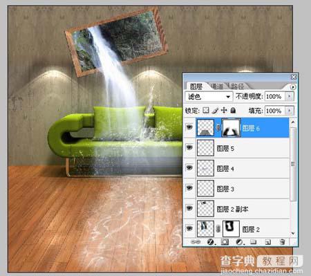 photoshop 超强合成从相框流出的瀑布19