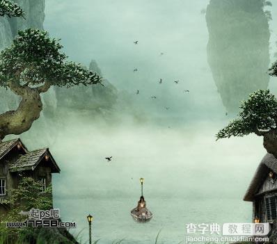 photoshop合成奇幻梦境美女湖面荡舟场景47