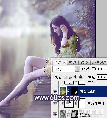 Photoshop为湖景人物图片打造出唯美的淡调蓝紫色40