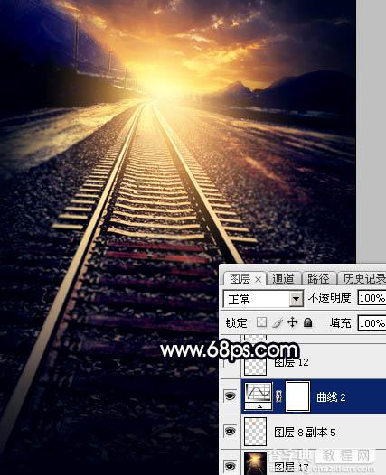 Photoshop为铁轨图片加上晨曦暖色43