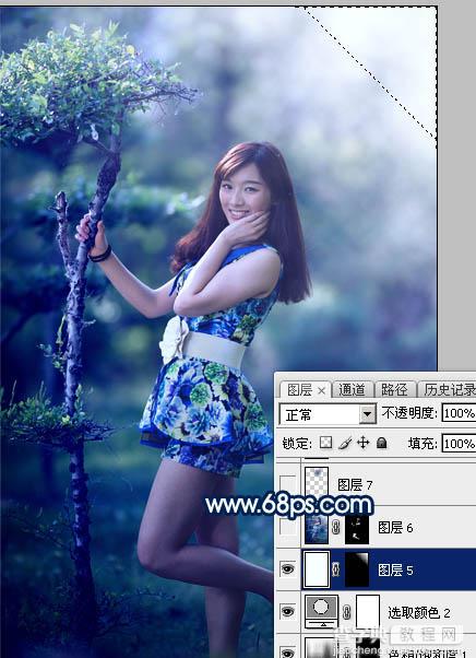 Photoshop调制出梦幻的暗调蓝青色树林人物图片34