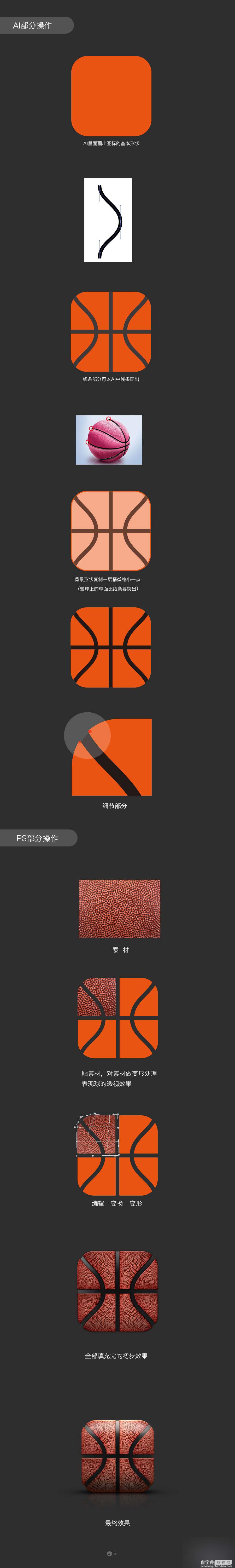 PS结合AI鼠绘质感的正方形篮球app图标2