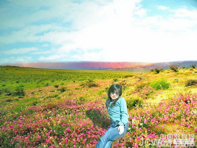photoshop 坐在绚丽野花中的女孩合成方法1