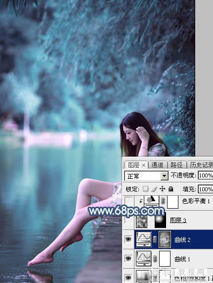 Photoshop调制出魔幻的青蓝色水景人物图片20