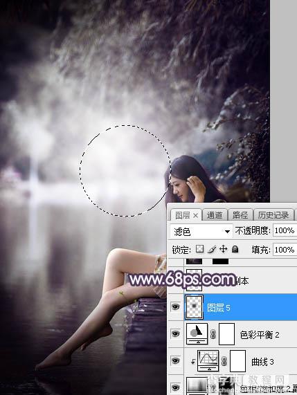 Photoshop调制出梦幻中性蓝紫色夏季水边人物图片38