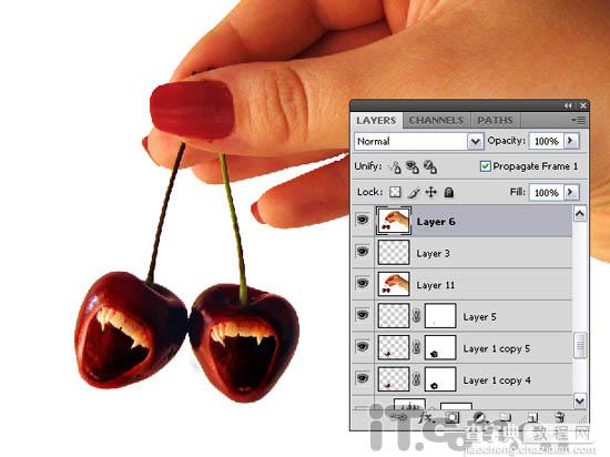 photoshop 经典合成张开血盆大嘴樱桃12