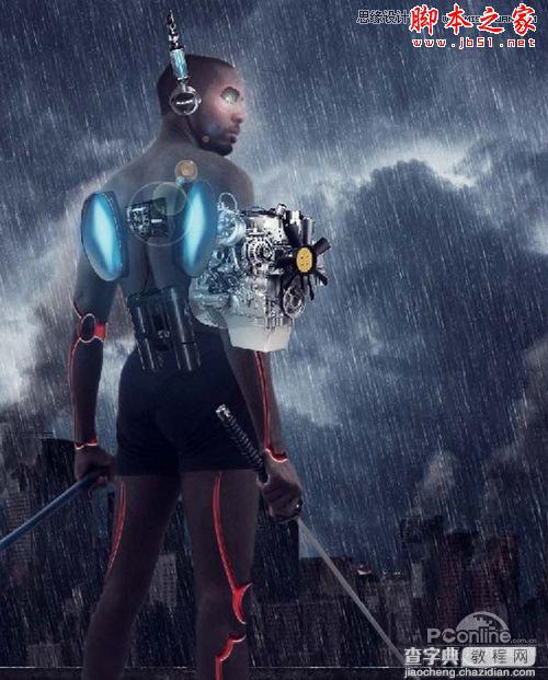 Photoshop合成制作雨夜杀戮的超智能机器人战士114