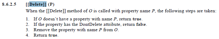 解析JavaScript中delete操作符不能删除的对象1