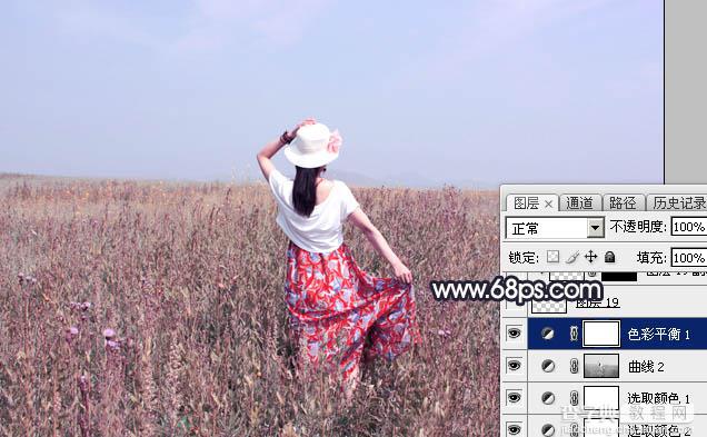 Photoshop将草原人物图片打造出唯美的青紫色效果15