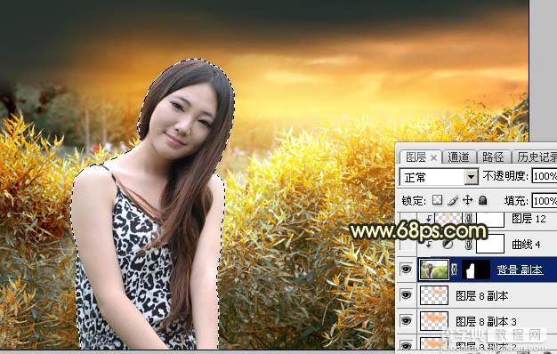 Photoshop将绿竹边的人物图片调出唯美的秋季霞光色30