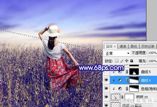 Photoshop调制出韩系暗蓝色草丛里人物图片33