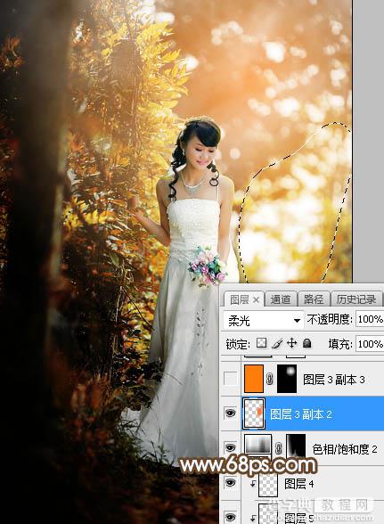 Photoshop将树林婚片调制出灿烂的阳光暖色25