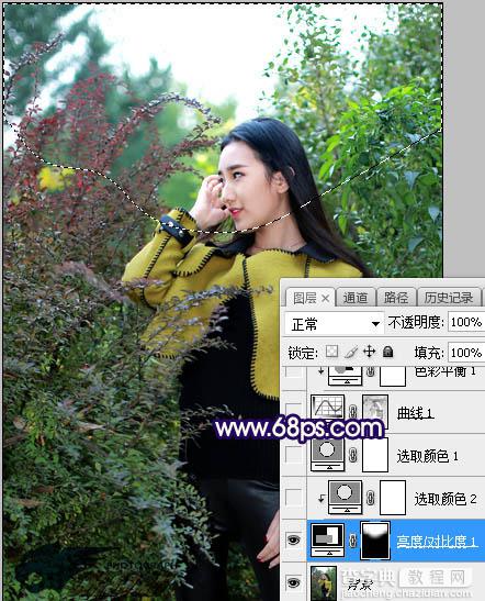 Photoshop调制出灿烂的蓝黄色霞光绿树中的人物图片4