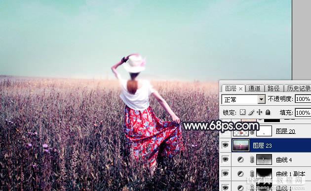 Photoshop将草原人物图片打造出唯美的青紫色效果35