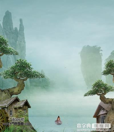 photoshop合成奇幻梦境美女湖面荡舟场景38