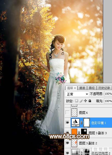 Photoshop将树林婚片调制出灿烂的阳光暖色28