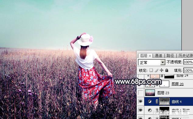 Photoshop将草原人物图片打造出唯美的青紫色效果34