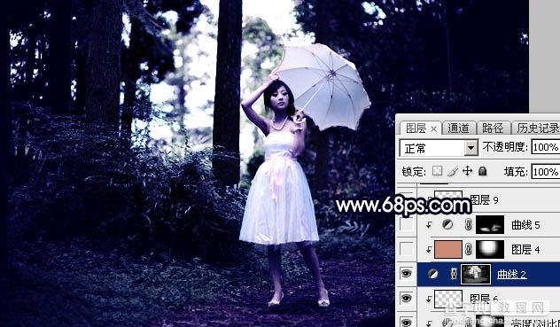 Photoshop调制出霞光中的树林人物图片26