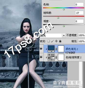 photoshop合成手握利剑的美女与怪兽雕像在一起的场景10